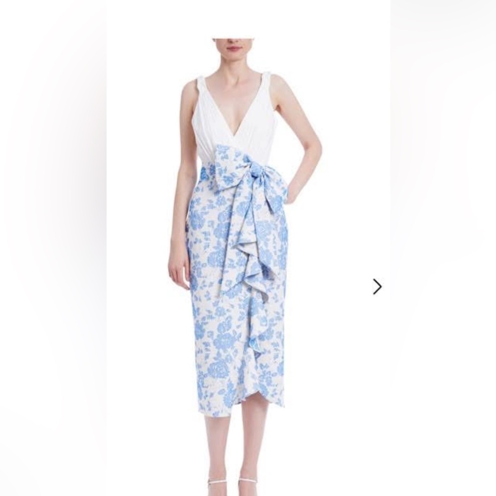 Badgley Mischka Blue and White Floral Dress